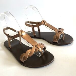 ASOS Copper T-Strap Twisted Leather Sandals